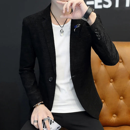 Men's Slim Fit Single Breasted Casual Blazer – All-Season Korean Style