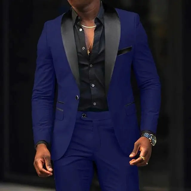 Casual 2 Piece Men Wedding Suits Solid Slim Fit Shawl Lapel Blazer Pant Designs Party Prom Suits Best Man Business Wear Suit