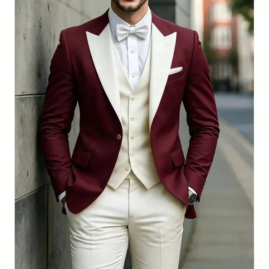 Men's Slim Fit 3 Piece Suit for Wedding Groom Guest Formal Business Party