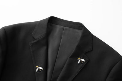Handmade Bee Embroidery Suit Jacket for Men Autumn/Winter Casual Business Social Jacket Slim Party Banquet Stage Host Blazers
