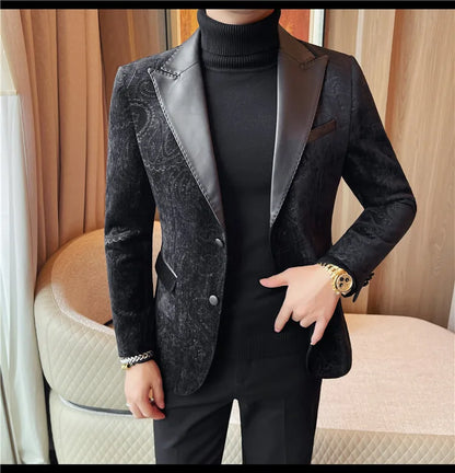 High-quality men's fashionable suit jackets, autumn and winter casual patchwork suits, new high-end patchwork suits