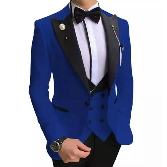 Fashion Groom Wear Slim Fit Peak Lapel Gentlemen Suits for Men 3 Piece (Jacket+Pants+Vest) Costume Homme
