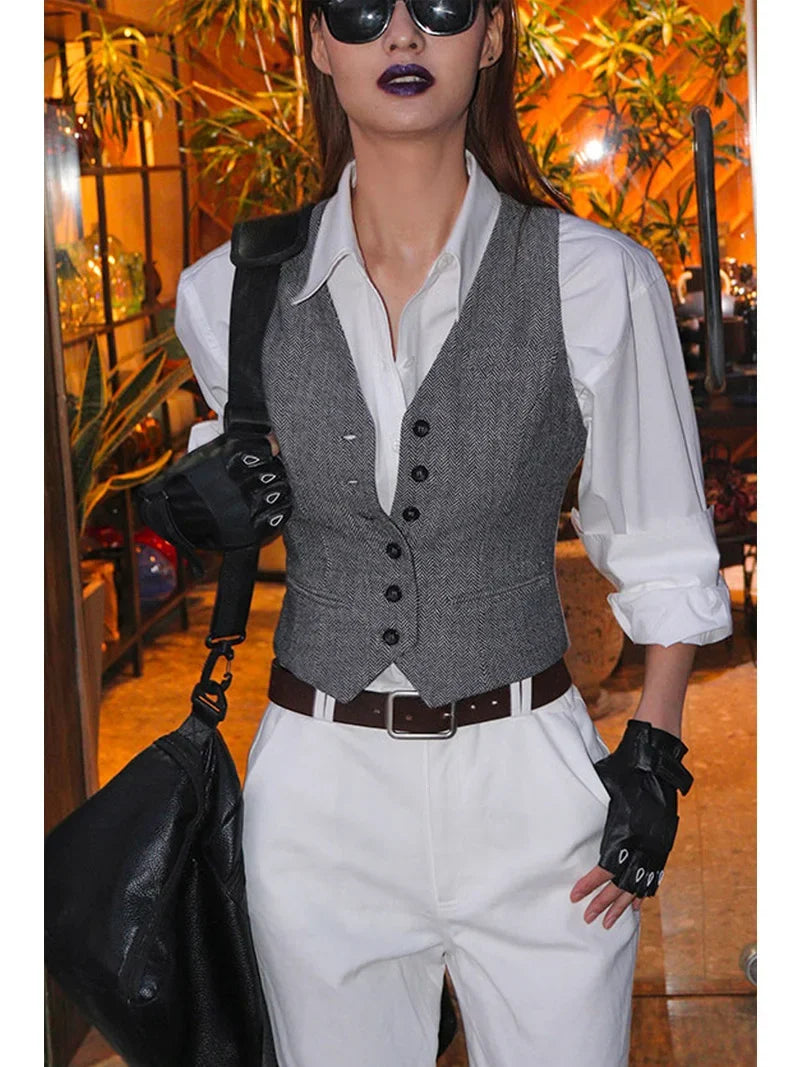 Korean Ladies Fashion Solid Color Vest Coat Summer Women V-neck Suit Sleeveless Outwear Spring Female Cardigan Waistcoat Jacket