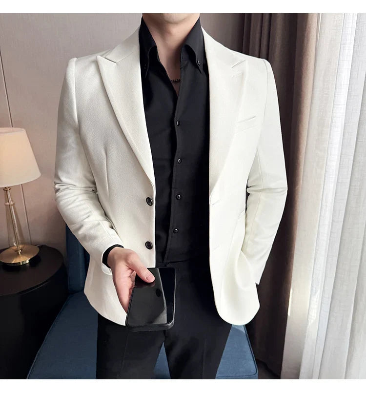 High-end Shiny Business Casual Suit Jacket Men British Style Slim Fit Office Work Men Blazers Wedding Groom Dress Coats 2025