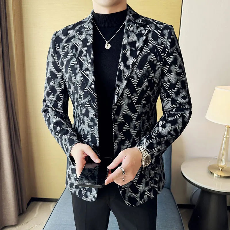 Jacquard Denim Korean Slim Fit Suit Coats 2025 New High Qualitys Fashion Men Slim Fit Business Formal Social Suit Jacket 4XL-M