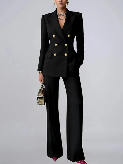 Pure Color Button up Long Sleeve Shirt And Pants Set Formal Streetwear Polyester Spandex Women's Casual Outfit Four Seasons