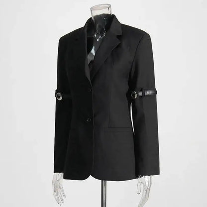 Autumn New Women Design Sense Blazer Personality Patchwork Belt Decoration Slim Fit Elegant Fashion High Street Coat HK9048