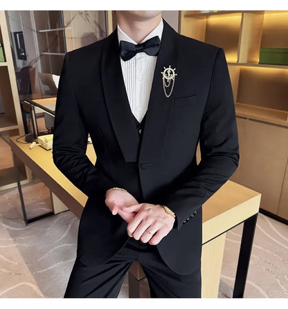 High Quality Casual Business Suit Set Men Slim Fit Social Wedding Groom Formal Set 3 Piece Set (jacket+vest+pant）men Clothing