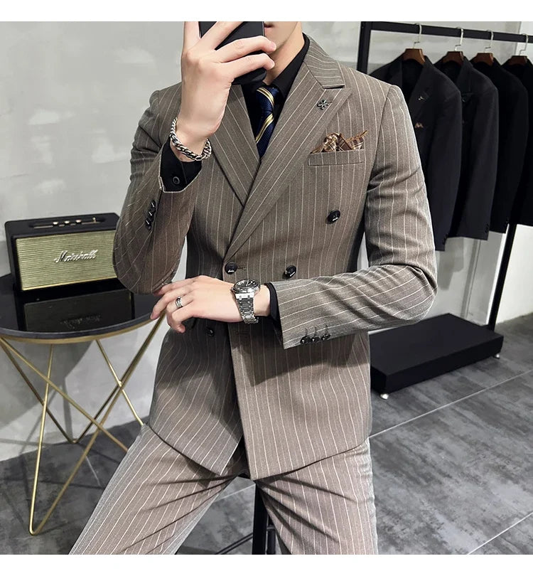 Men's Classic Striped 3-Piece Suit for Wedding, Business & Formal Occasions