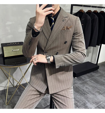 Men's Classic Striped 3-Piece Suit for Wedding, Business & Formal Occasions