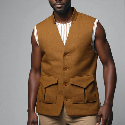 Men's Herringbone Tweed Vest – Single Breasted Slim Fit Waistcoat for Weddings & Smart Occasions
