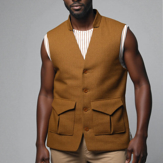 Men's Herringbone Tweed Vest – Single Breasted Slim Fit Waistcoat for Weddings & Smart Occasions
