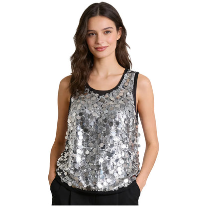 Women's Sleeveless Top Sequins Loose Vest Disco Costume Tank Top Nightclub Fashion Streetwear Shiny Clubwear Rave Party Outfit