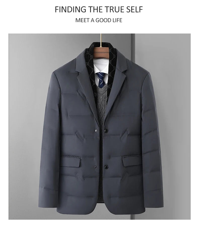 High Quality Men's Handsome down Jacket with Scarf Collar M-6XL Big Plus Size for Middle-Aged Dad Fashionable Outerwear