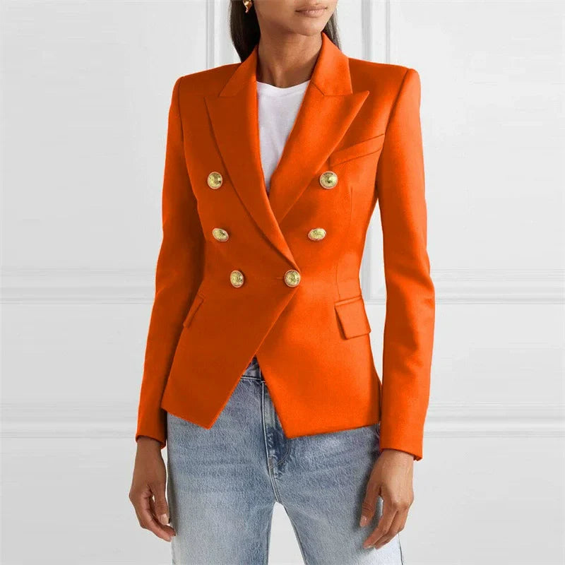 Spring 2025 Women's Casual Faion s Slim Fit Polyester Ladies Jaets Suits Double Breasted Long Sve Pure Color