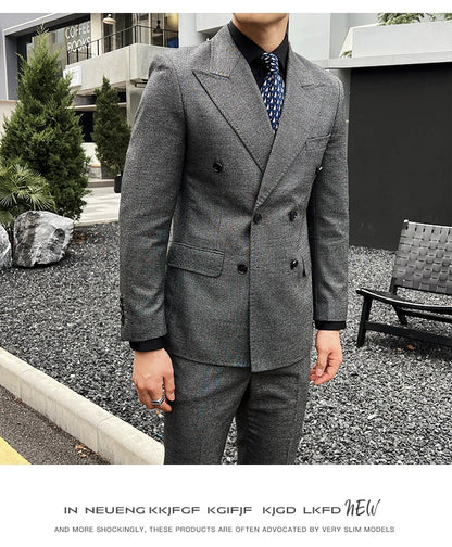 Men Vintage Luxury Double Breasted Slim Fit Lapel Evening Gown ltalian Style Fashion High-end Groom Wedding Party Tuxedo 2 Piece