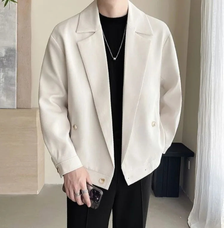 TikTok Trend Men's Autumn Designer Cropped Blazer High-End Casual Jacket Fashion Short Suit Outerwear