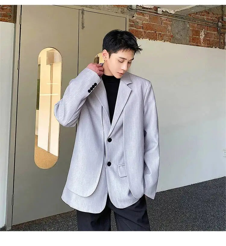 Men's British Dandy Style Blazer, Premium Textured Casual Suit Jacket, Structured Shoulders Light Mature Fashion Coat for Autumn