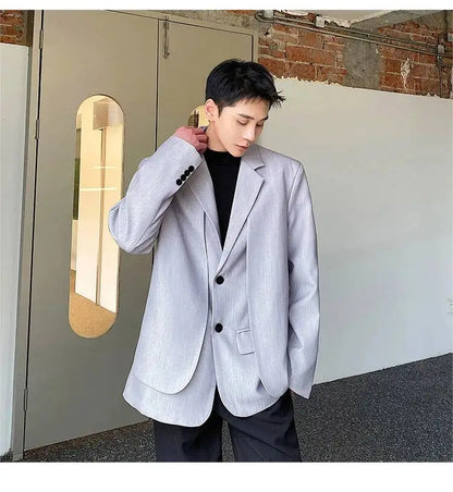 Men's British Dandy Style Blazer, Premium Textured Casual Suit Jacket, Structured Shoulders Light Mature Fashion Coat for Autumn