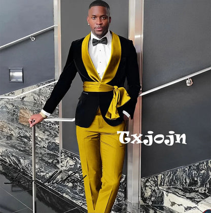 New Arrival Fashion Velvet Men's Suits 2 Pieces Wedding Groom Tuxedo Elegant Handsome Suit Set For Men Birthday Party Customized