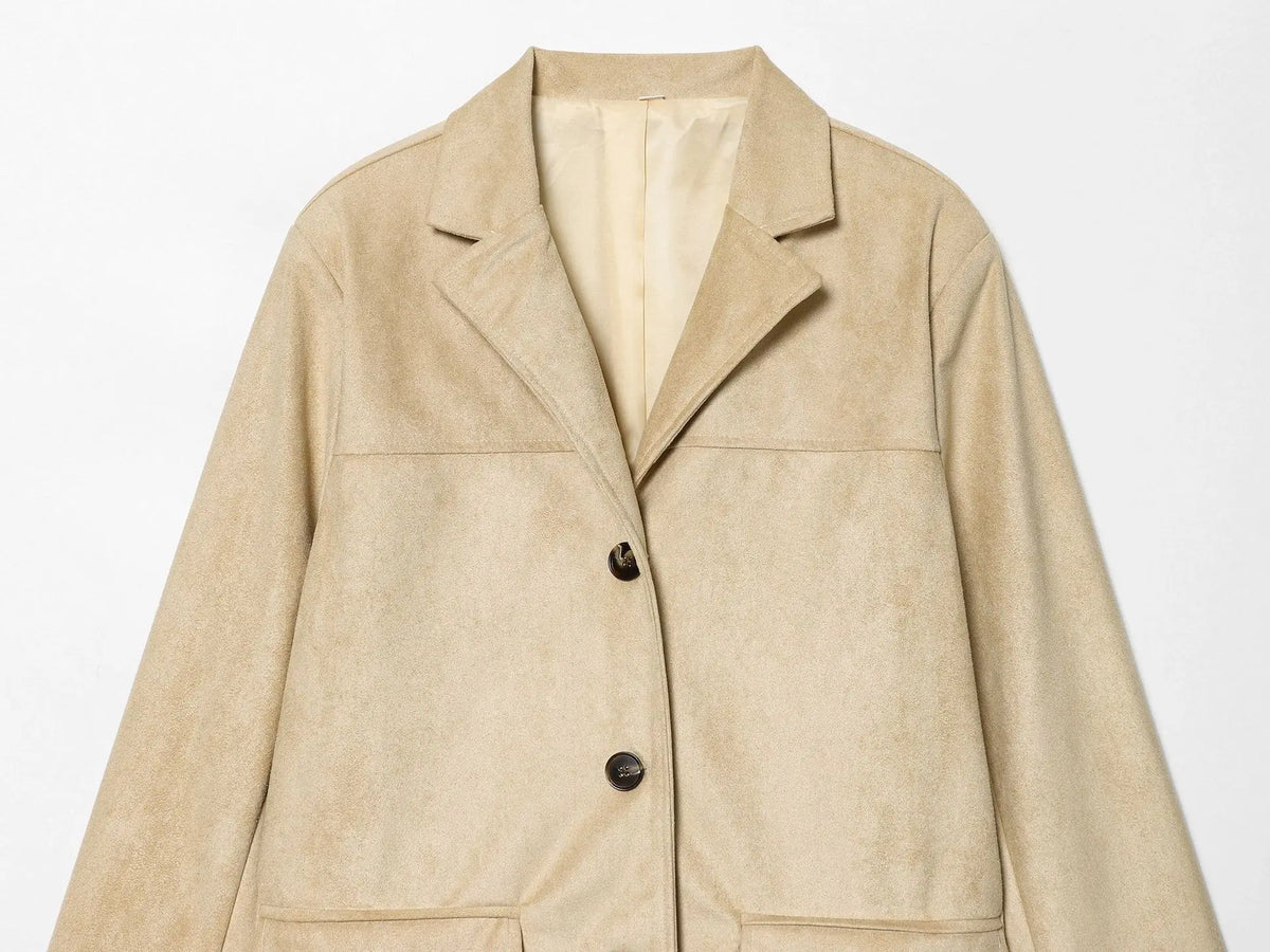 Spring Autumn New Women's Blazer Notched Collar Single Breasted Faux Suede American Retro Office Lady Elegant Coats HK15865