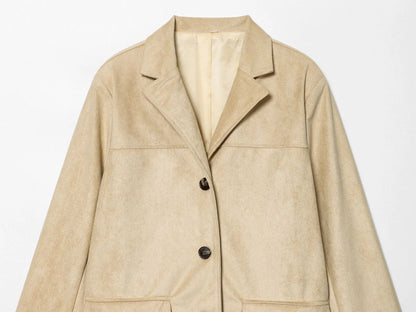 Spring Autumn New Women's Blazer Notched Collar Single Breasted Faux Suede American Retro Office Lady Elegant Coats HK15865