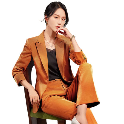 Office Ladies Formal Pant Suit 2 Piece Set Women Green Khaki Red Female Long Sleeve Business Work Wear Blazer Jacket And Trouser