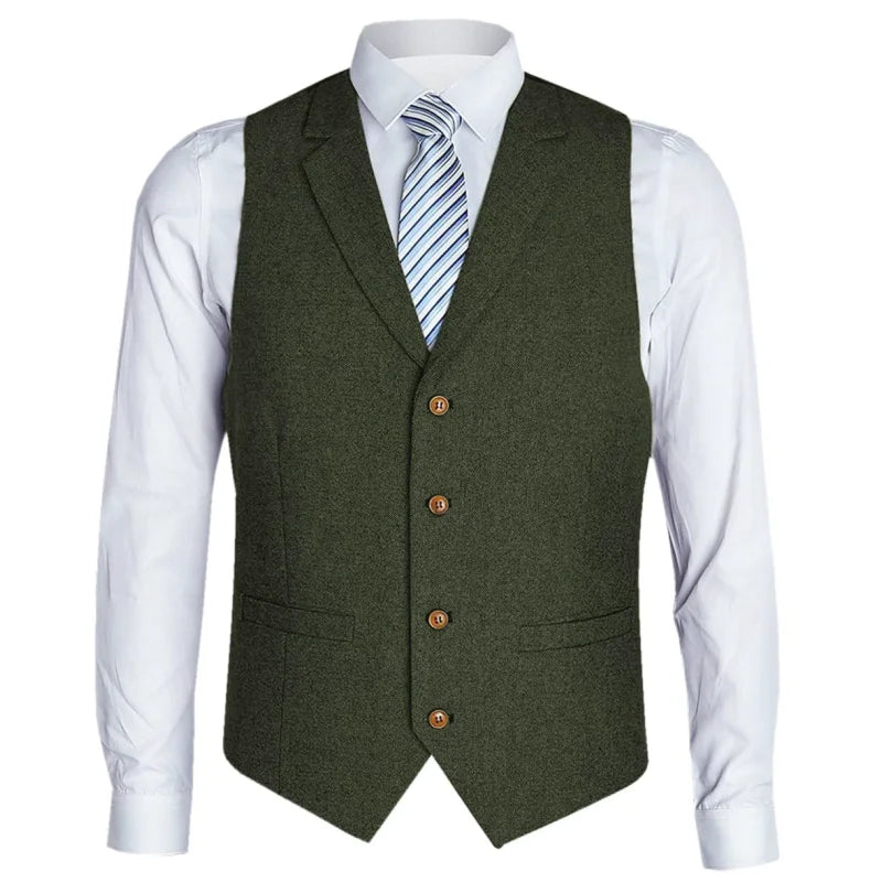 Men's Vest Herringbone Single Button with Lapel Waistcoat for Wedding Business Formal Wear