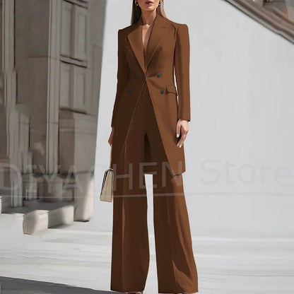 Luxury Women Pants Sets 2 Piece Chic Peak Lapel Double Breasted Outfit Fashion Elegant Daily Casual Party Office Lady Suits