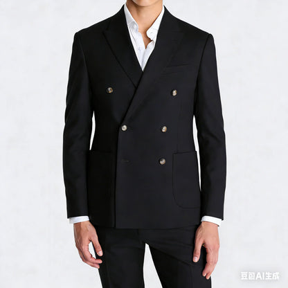 Men Suit 2 Pieces Sky Blue Double Button Solid For Wedding Banquet Birthday Party Business Work Office Daily Jacket And Pants