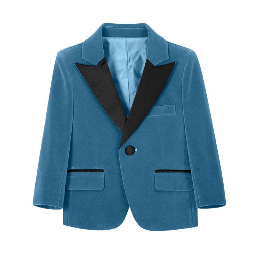 New Autumn Boys Handsome Velvet Jacket For School Performance High Quality Peak Lapel Kids Blazer Banquet Party Wear 2-20T
