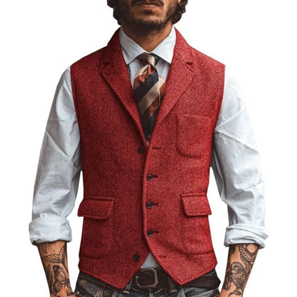 Men's Slim Fit Herringbone Vest for Wedding & Smart Casual Wear – Multiple Colors