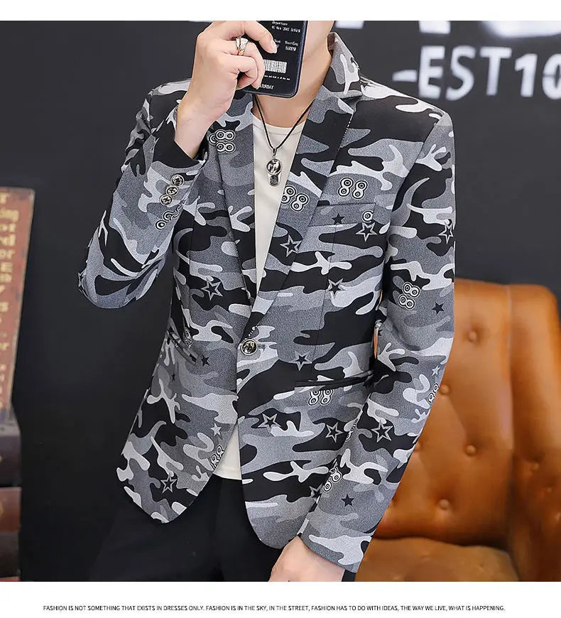 2025 British Light Mature Style High-End Camouflage Small Suit Jacket for Men, Trendy, Cool and Casual Formal Single Suit
