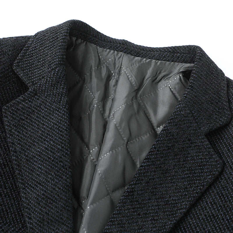 Men's Fleece Blazer Smart Casual Single Breasted Suit Jacket for Middle-Aged Men Autumn Winter