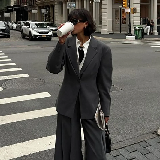 New Designer Women's Suit Jacket Pants Notched Lapel Chic Single Button Daily Casual Female Clothing Formal Two Piece Outfit