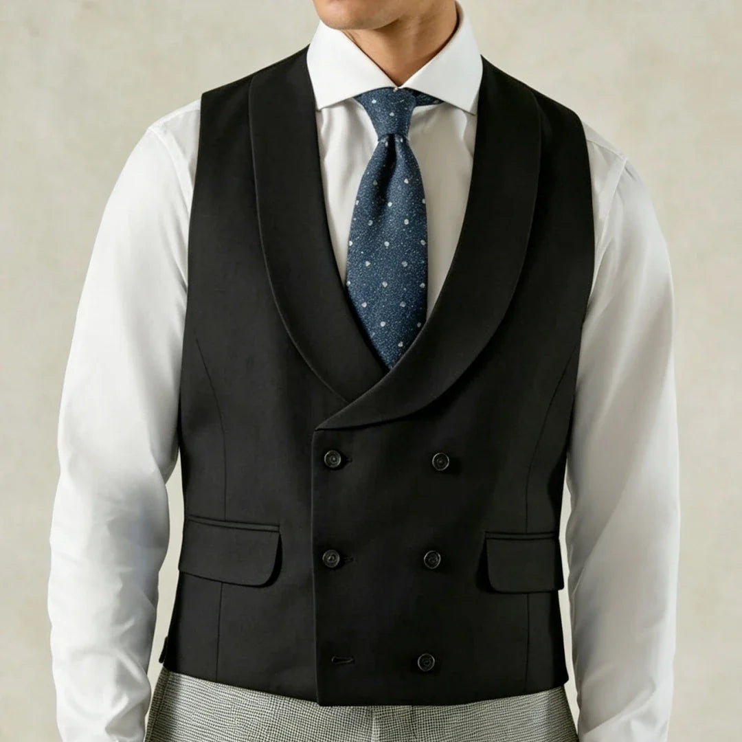 Men's Formal Vest Double-Breasted Lapel Waistcoat Pink Solid for Wedding & Business