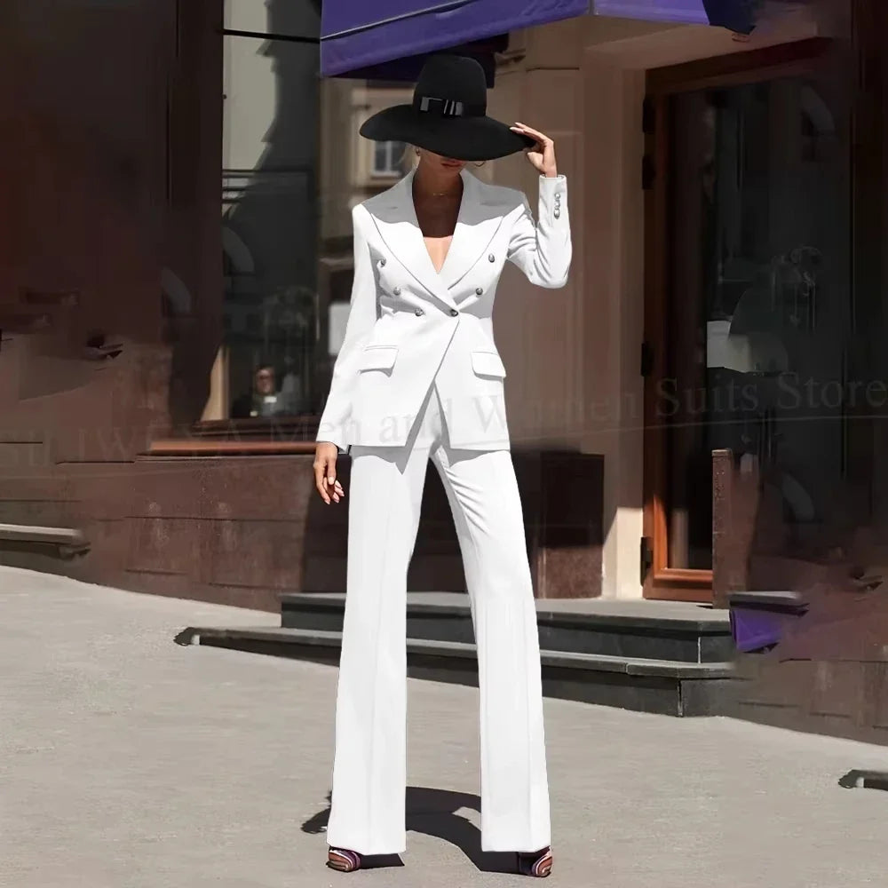 2 Piece Women Suits Purple Pant Sets Double Breasted Peak Lapel Tuxedo Prom Party Fashion Daily Casual Office Long Sleeve