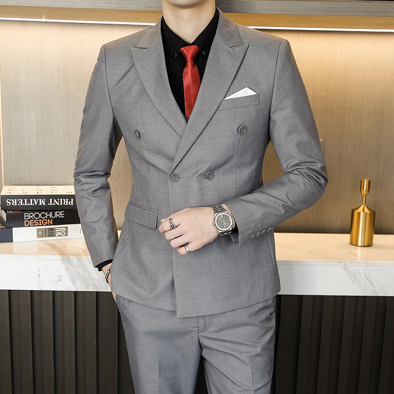 Men's Double-Breasted Suit Jacket and Trousers – Formal Business & Wedding 2-Piece Set