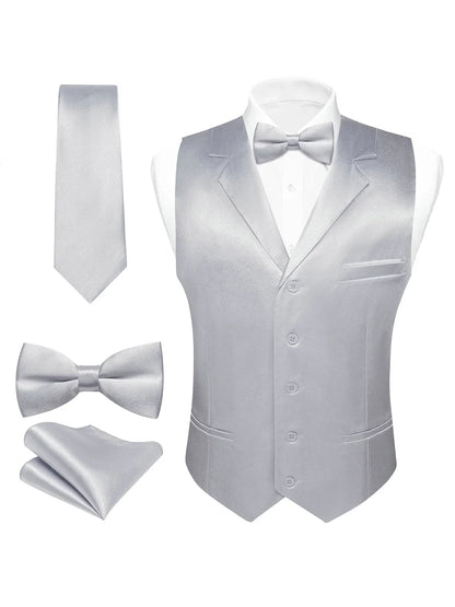 Men's Satin Vest Set with Tie, Bowtie & Pocket Square – Slim Fit for Weddings & Formal Occasions