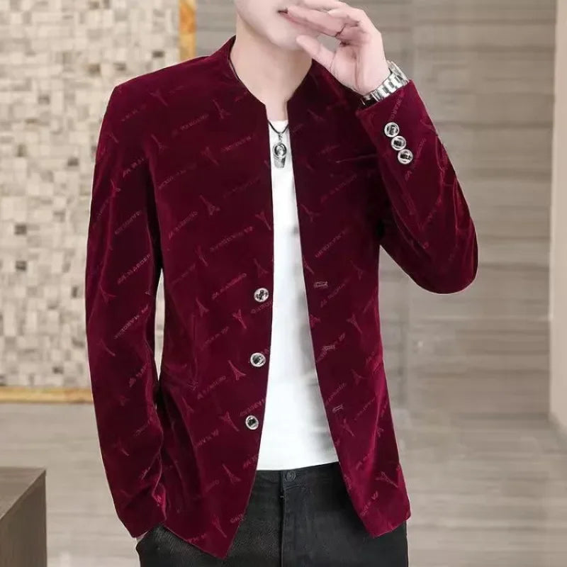 Slim Fit Velvet Man Suits and Blazers Single Models Clothing Korean Style Clothes Gentleman Elegant Jacket for Men New in Coats