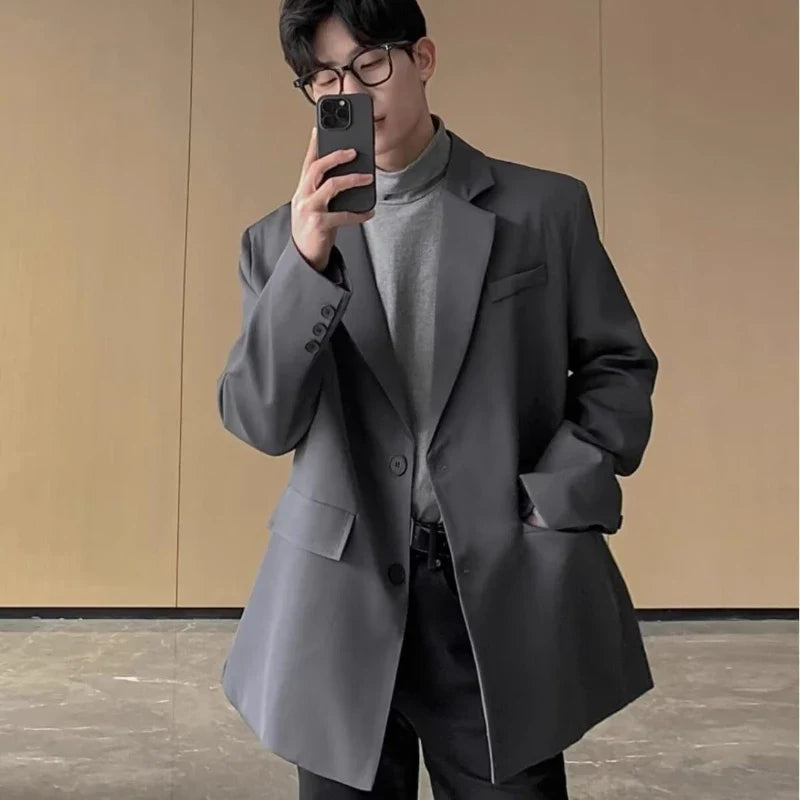 Autumn Winter British Style Blazer Men Korean Elegant Shoulder Pad Casual Versatile Plaid Suit Jacket