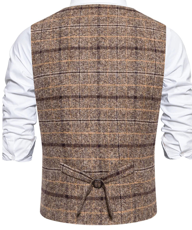 Men's Slim Fit Single Breasted Suit Vest – Plaid Waistcoat for Weddings & Banquets