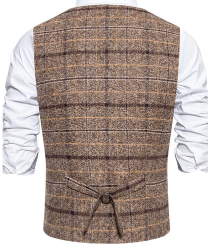 Men's Slim Fit Single Breasted Suit Vest – Plaid Waistcoat for Weddings & Banquets