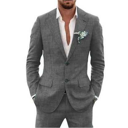 Terno de linho casual masculino, 2 peças, blazer, calça, conjunto slim fit, verão, praia, festa, casamento, baile, noivo, smokin
