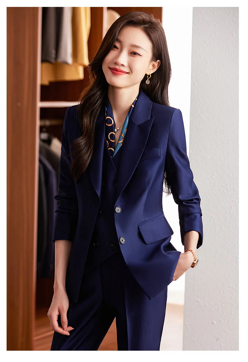 Fashion Elegant Pink High-End Small Business Suit Coat2022Autumn and Winter Elegant Vest Suit Three-Piece Korean Women's Clothin