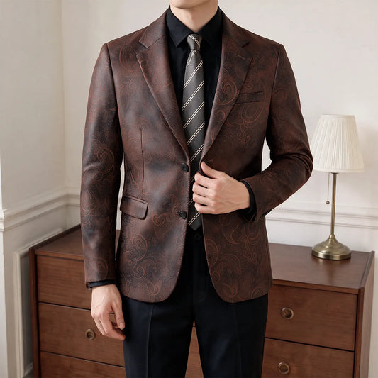 Men's Paisley Blazer Smart Casual Single Breasted Suit Jacket for Autumn Winter