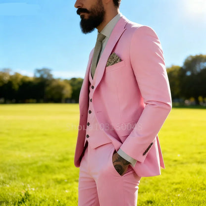 Men's Business Casual Slim-fit Solid Color Blazer Vest Pants Set Outdoor Trendy Wedding Host Formal Wear Terno De Caval