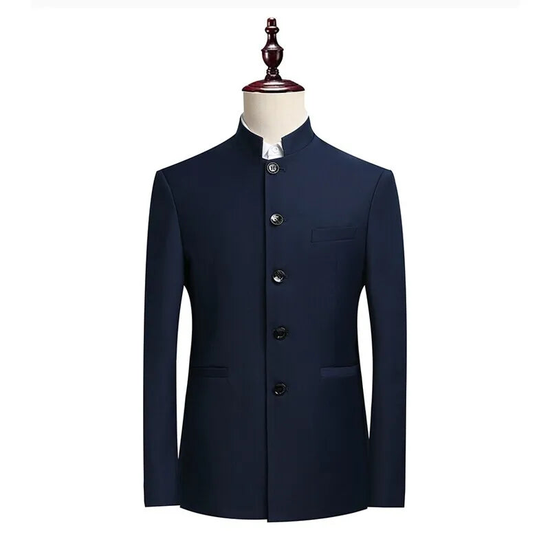 Blazer Men Fashion Gentleman Business Slimming Outdoor Zhongshan Suit Trendy Banquet Host Casual Wedding Stand-up Collar Blazer