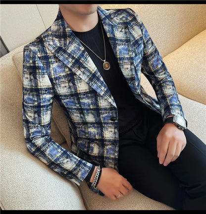 British Style Luxury Plaid Suit Jacket 2025 Autumn New Men High-end Business Slim Blazers Groom Wedding Social Party Dress Coats