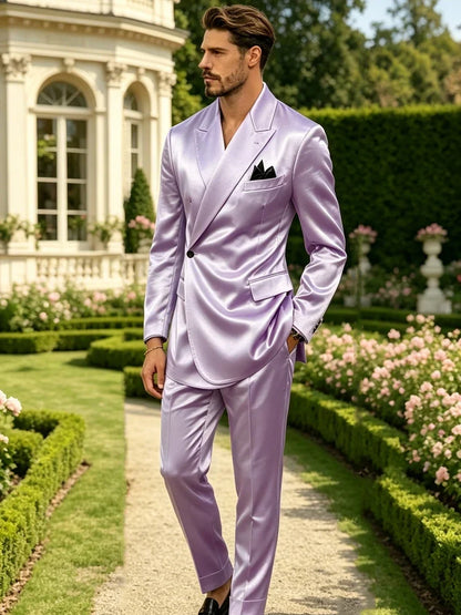 Men's Satin 2-Piece Slim Fit Suit for Wedding, Prom, and Formal Occasions